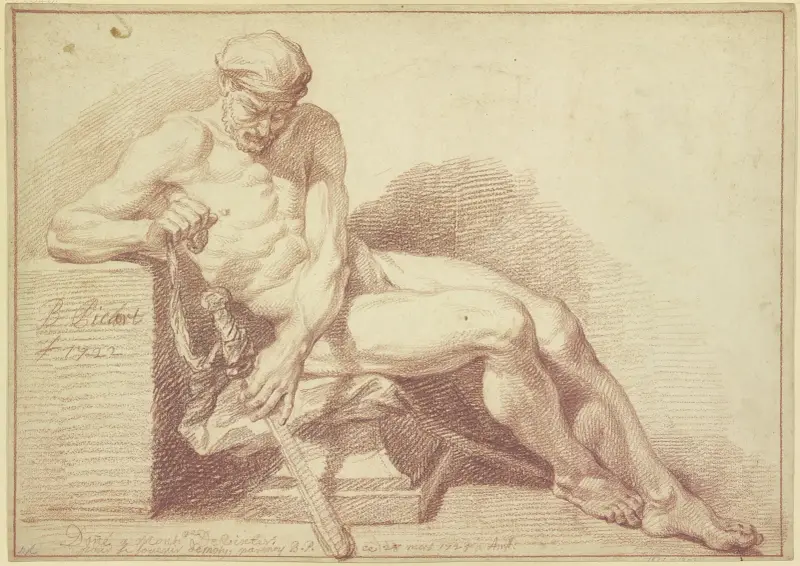 Academy study; Seated nude with a sword av Bernard Picart