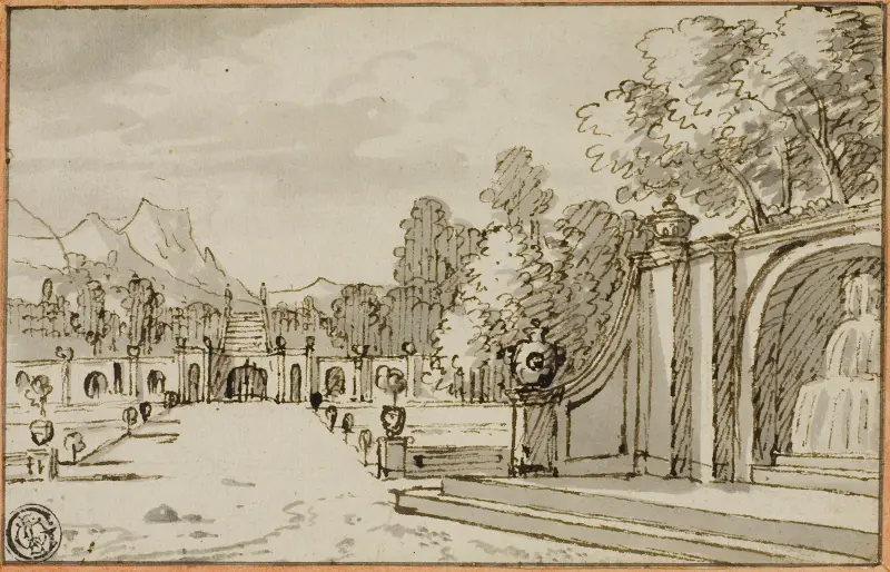 Formal Garden with Fountain in Foreground av Bernard Picart