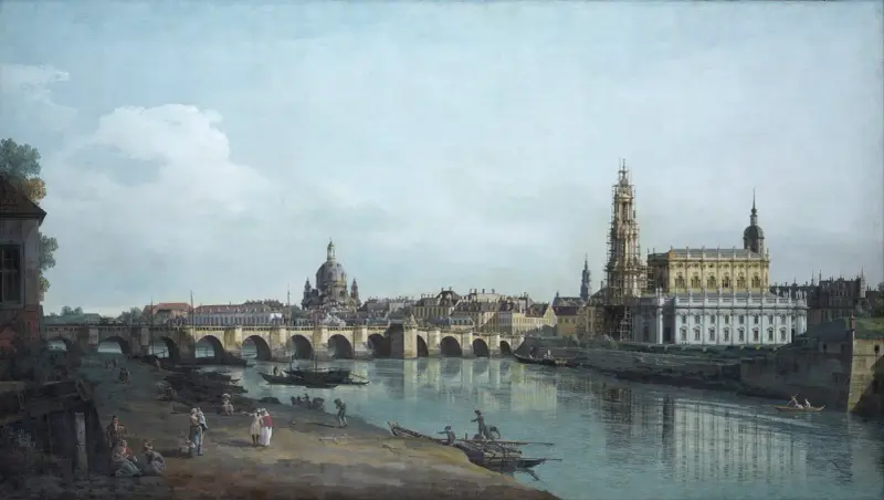 Dresden seen from the Right Bank of the Elbe, beneath the Augusts Bridge av Bernardo Bellotto