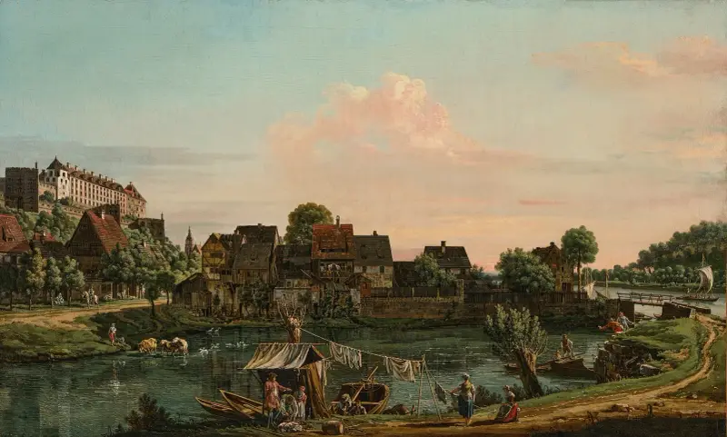 The Fishermen’s Village at Pirna av Bernardo Bellotto