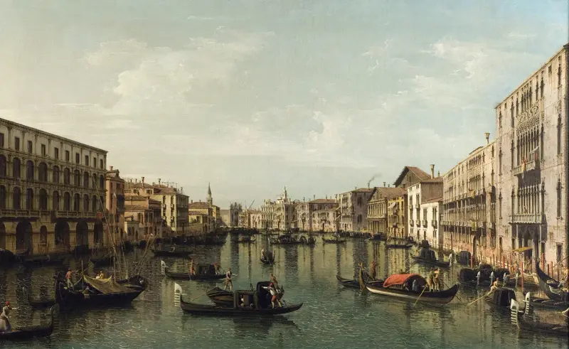 View of Grand Canal with the Palazzi Foscari and Moro Lin av Bernardo Bellotto