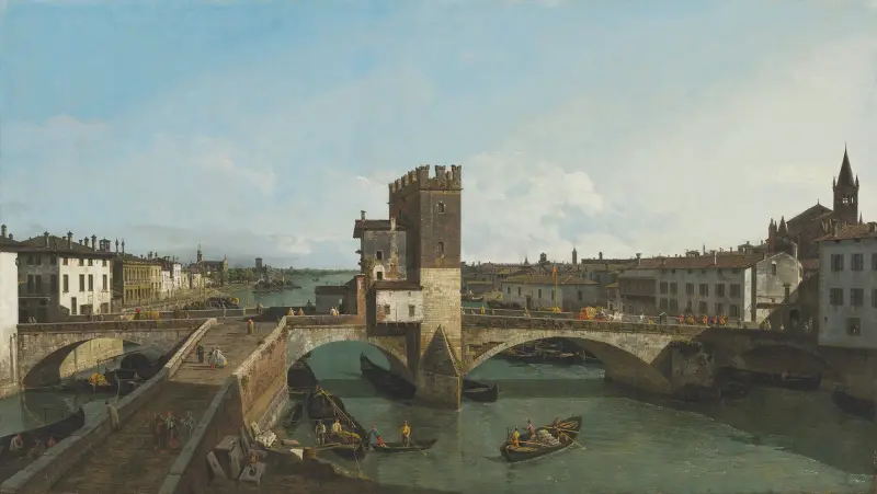 View of Verona with the Ponte delle Navi av Bernardo Bellotto