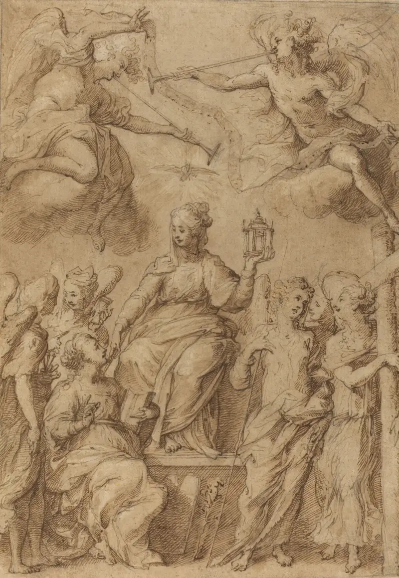 Ecclesia Surrounded by Angels Holding the Instruments of the Passion av Bernardo Strozzi
