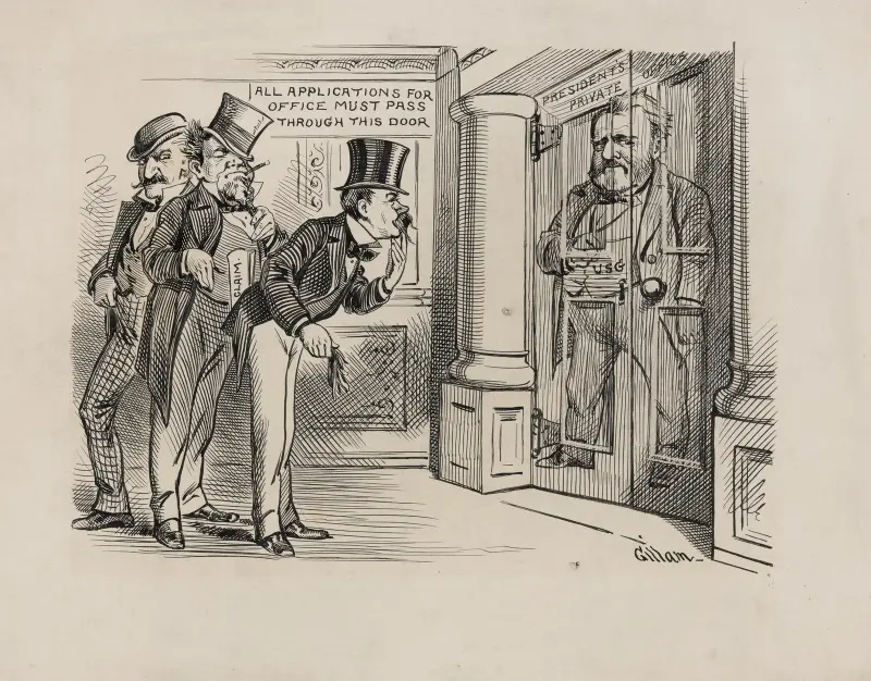 Caricature of President Grant controlling patronage av Bernhard Gillam