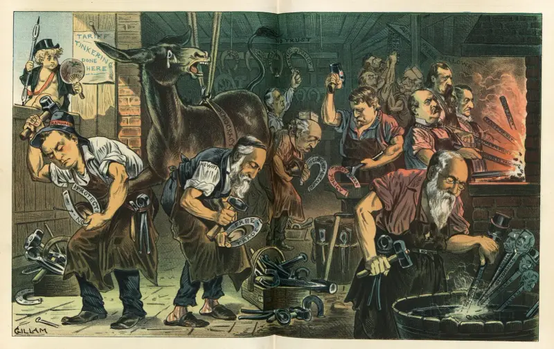 The Democratic smithy – odd shoes for the mule av Bernhard Gillam