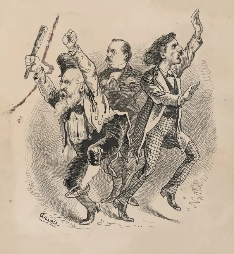 Irländarnas och den sydliga kontingentens sinnesstämning när Cleveland var den ledande demokratiska presidentkandidaten, 1883. av Bernhard Gillam