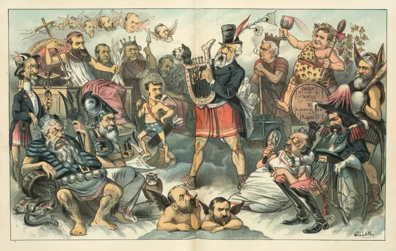 The olympus of corruption – ‘Apollo strikes the lyre and charms the gods’ av Bernhard Gillam