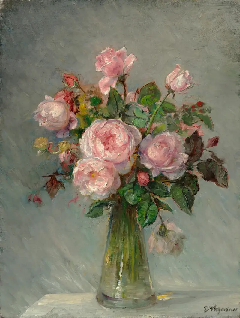 Roses in a glass vase av Bertha Wegmann