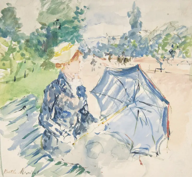 A Woman Seated at a Bench on the Avenue du Bois av Berthe Morisot