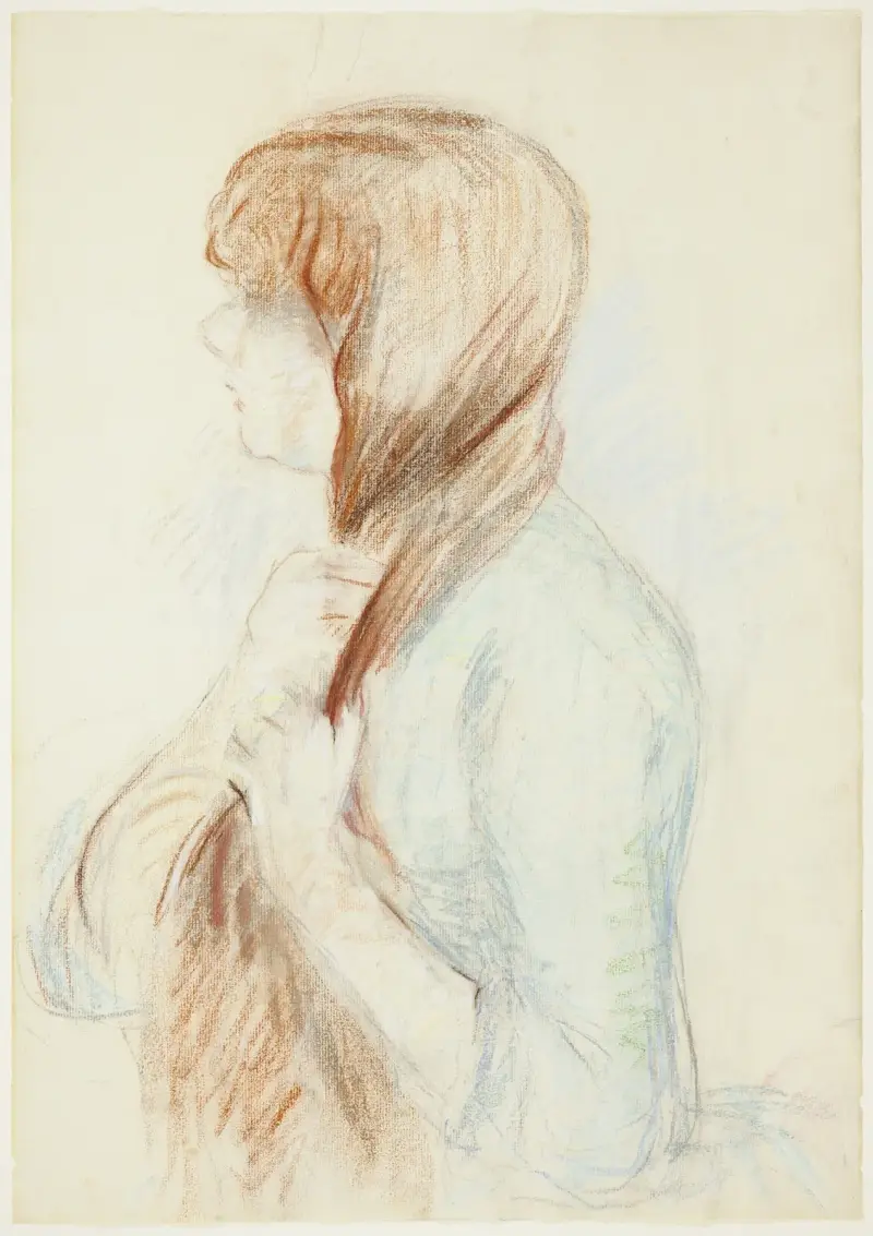 Girl Plaiting her Hair (La Natte) av Berthe Morisot