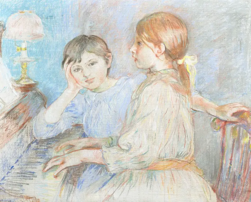 Jeanne Gobillard au piano et Julie Manet av Berthe Morisot