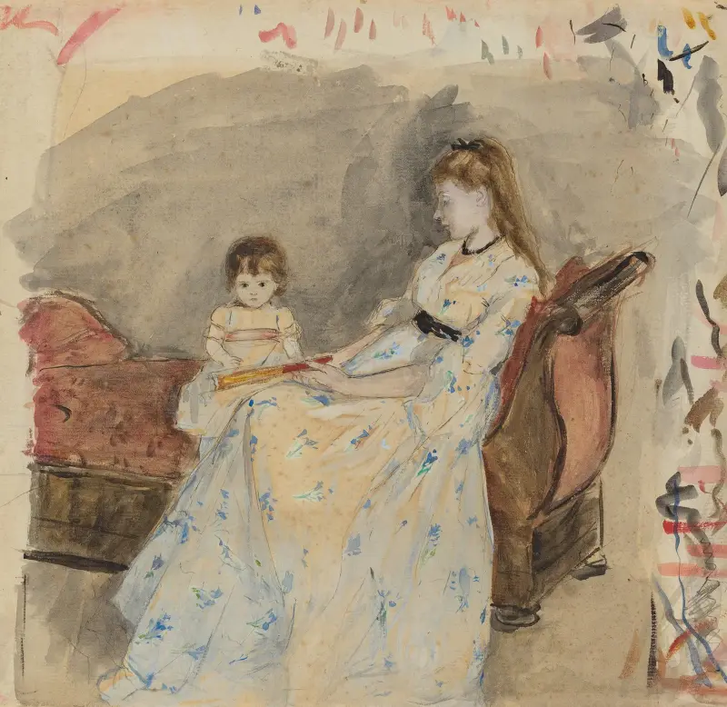 Konstnärens syster Edma med sin dotter Jeanne av Berthe Morisot