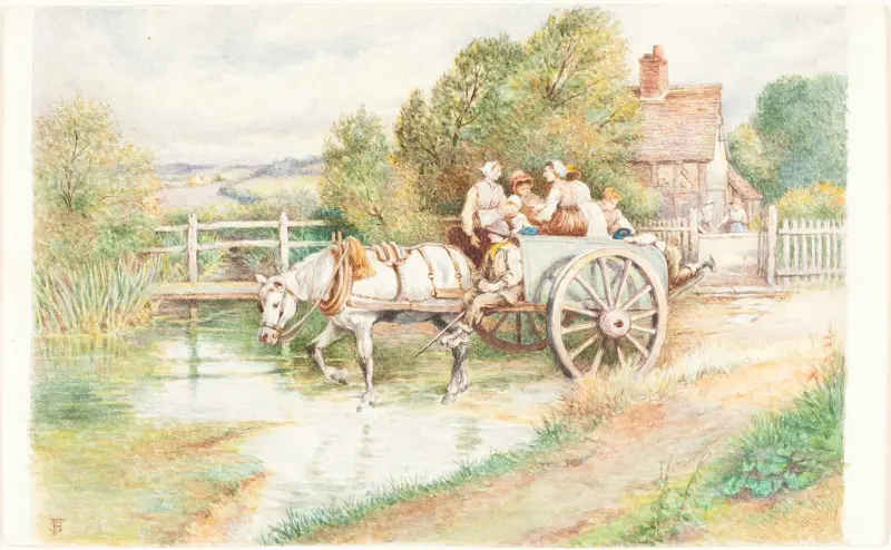 Kinder in einem Karren von Myles Birket Foster