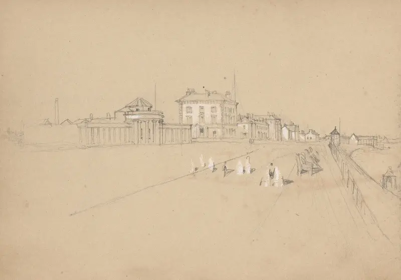 Skizze einer Küstenstadt mit Promenade von Myles Birket Foster