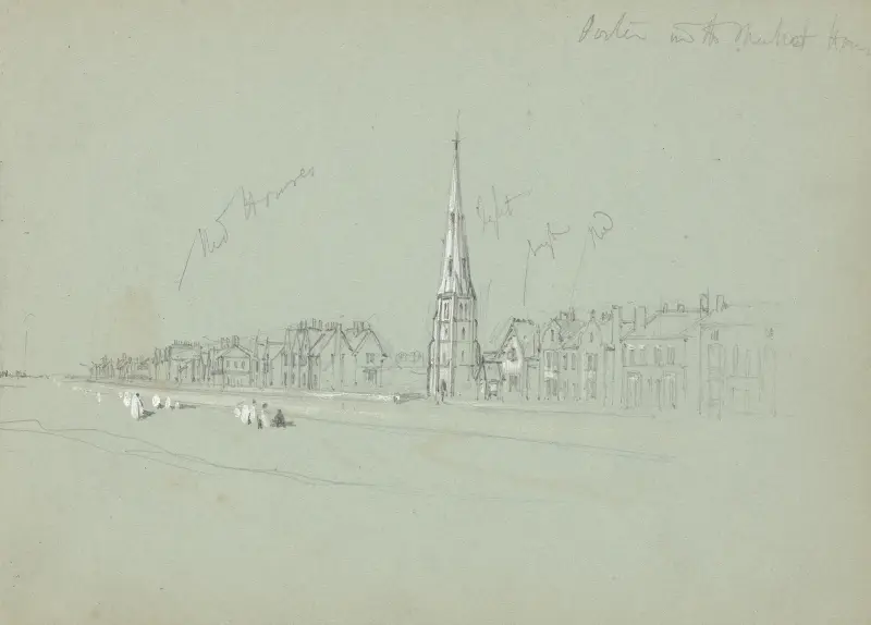 Skizze der Stadt Lytham, Market House von Myles Birket Foster