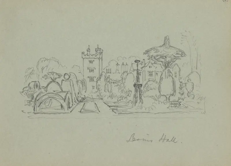 Studie eines Herrenhauses mit Garten, Leonis Hall von Myles Birket Foster
