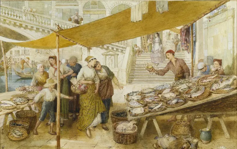 Der Fischmarkt auf den Stufen der Rialtobrücke von Myles Birket Foster