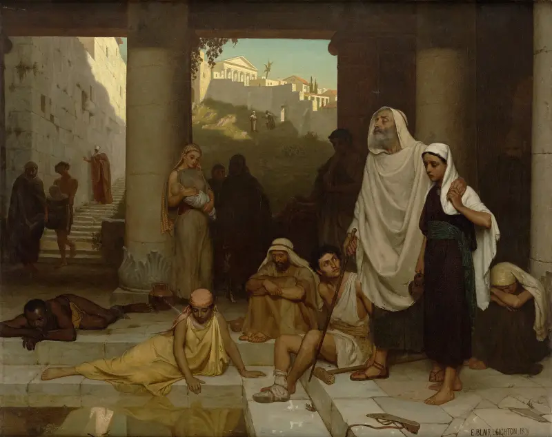 The blind man at the Pool of Siloam av Edmund Blair Leighton