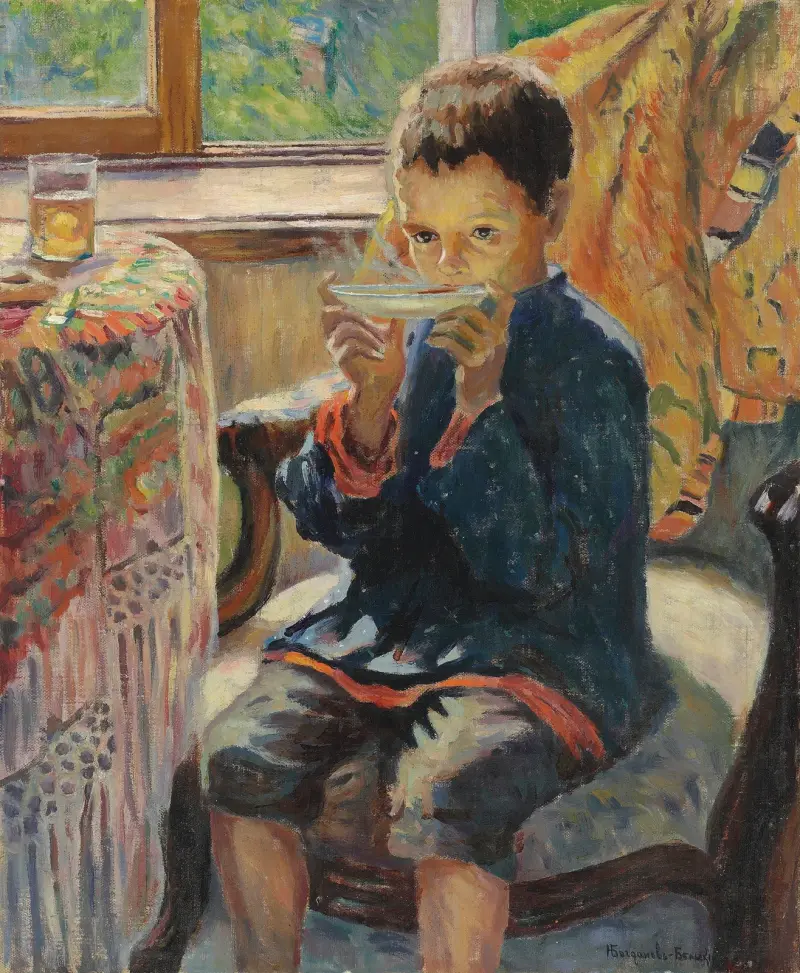 Chlapec pijící čaj, Nikolai Bogdanov-Belsky