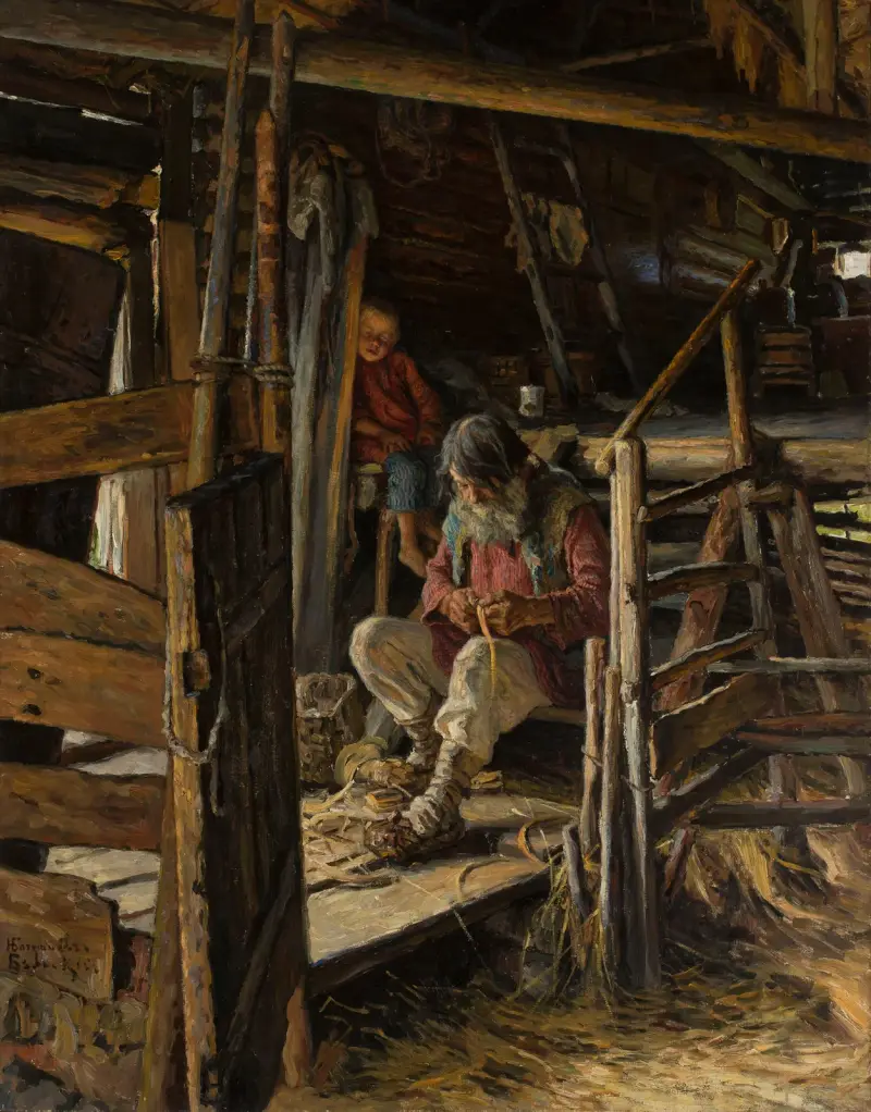 Interieur einer Bauernstube von Nikolai Bogdanov-Belsky