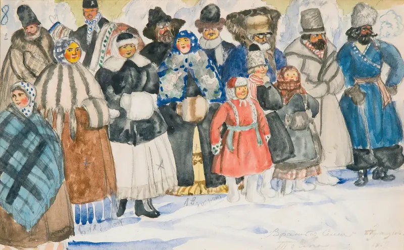 Scenografi för 'I ondskans våld' av Boris Kustodiev