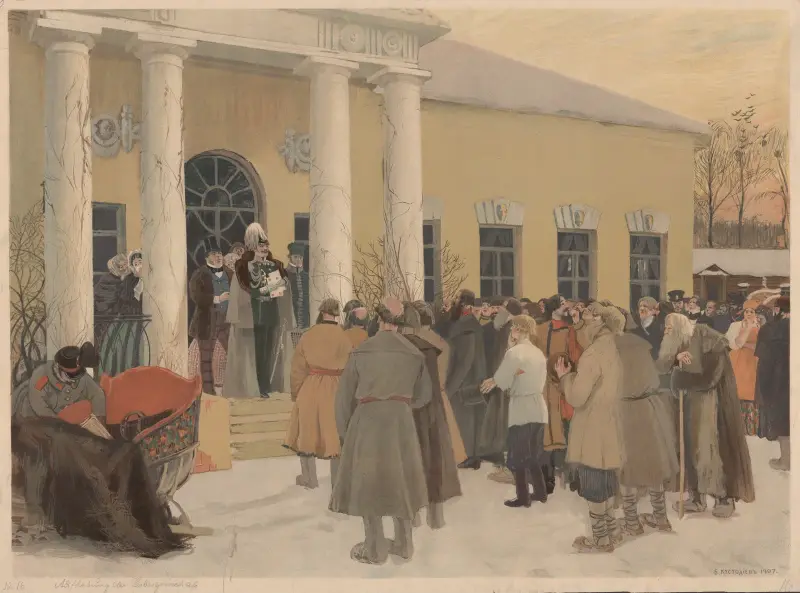 Reading of the Manifest (Liberation of peasants) av Boris Kustodiev