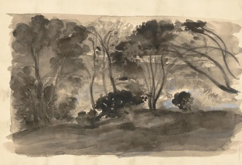 Landskap; svarta träd II av Arthur Bowen Davies