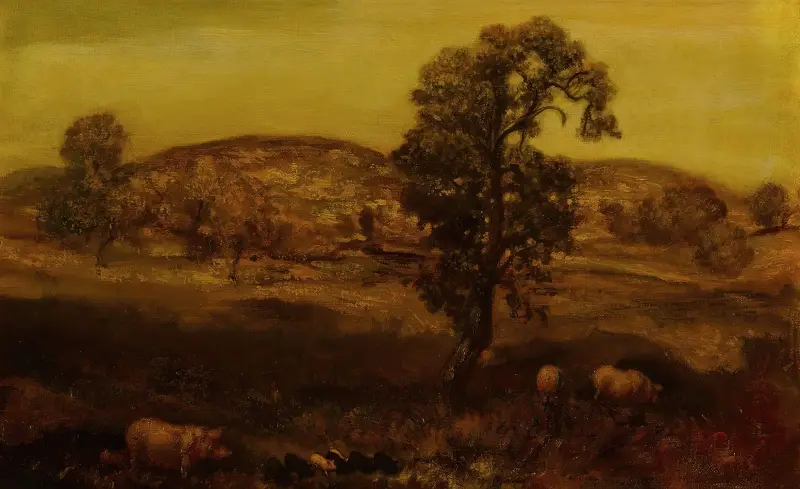 Landskap med grisar (höstlandskap) av Arthur Bowen Davies