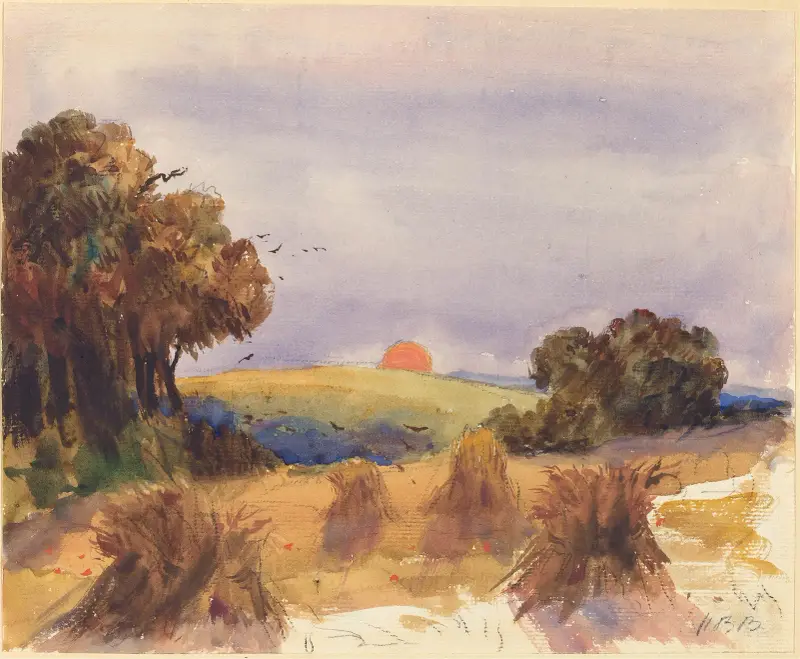 Ein Kornfeld bei Sonnenuntergang von Hercules Brabazon Brabazon