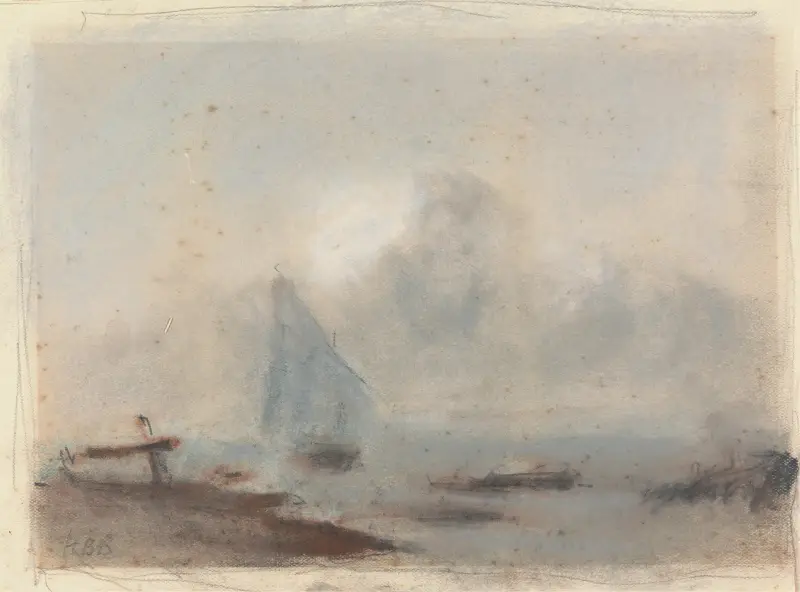 A Sailing Ship near Shore av Hercules Brabazon Brabazon
