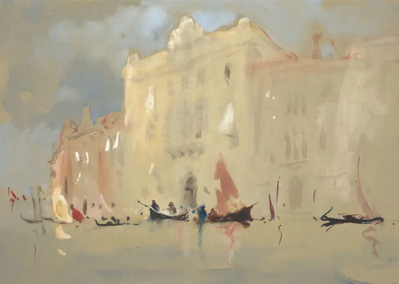 Gondoler framför ett palats vid Canal Grande i Venedig av Hercules Brabazon Brabazon