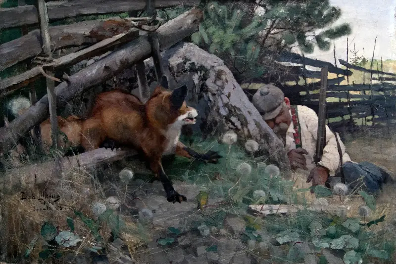 Jäger und Fuchs von Bruno Liljefors