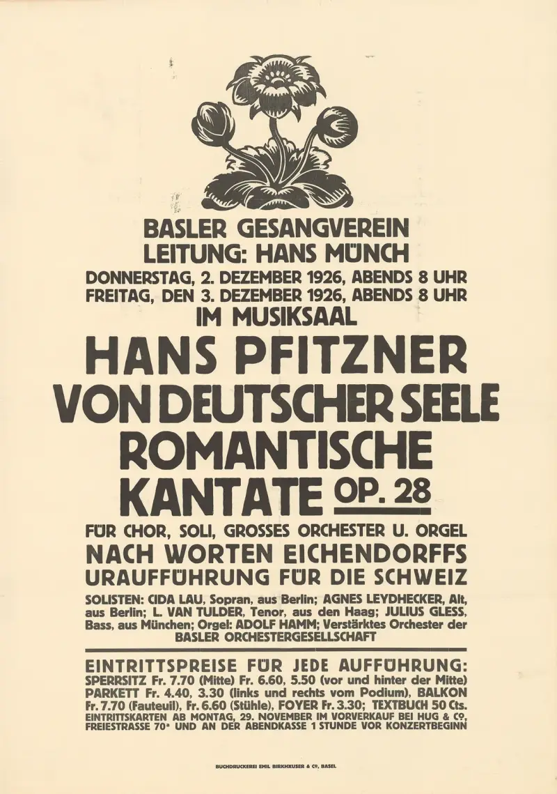 Basler Gesangverein – Hans Pfitzner – Von deutscher Seele – Romantische Kantate av Burkhard Mangold