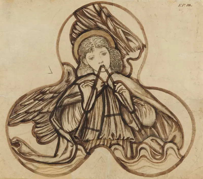 Engel, auf Flöten spielend von Sir Edward Coley Burne-Jones