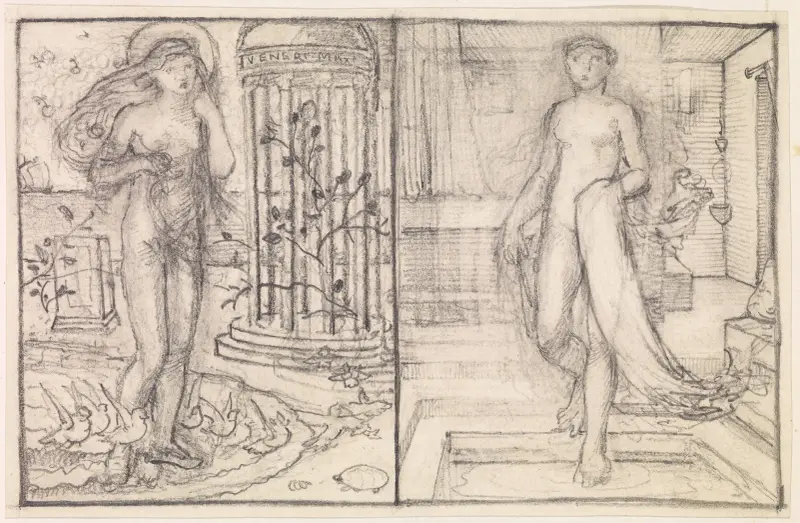 Amor och Psyche – Två studier av Venus vid havets kant och Psyche vid badet av Sir Edward Coley Burne-Jones