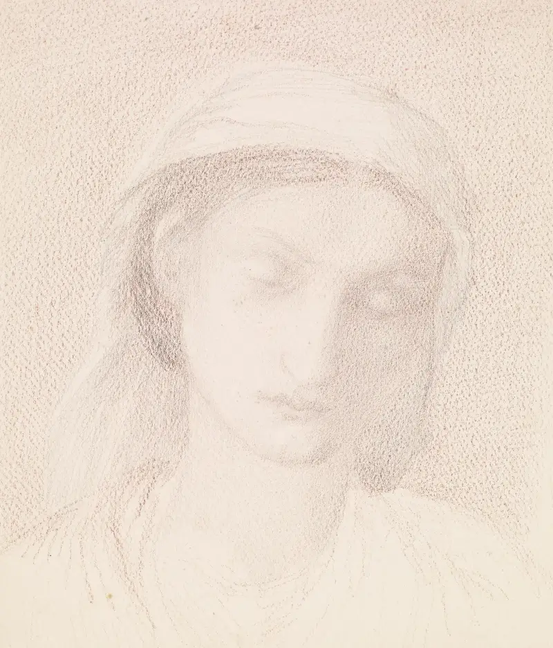 Kvinnohuvud – Studie av en kvinna – nr 1 av Sir Edward Coley Burne-Jones