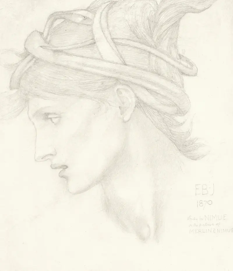Head study of Maria Zambaco for Nimue in ‘The Beguiling of Merlin’ av Sir Edward Coley Burne-Jones