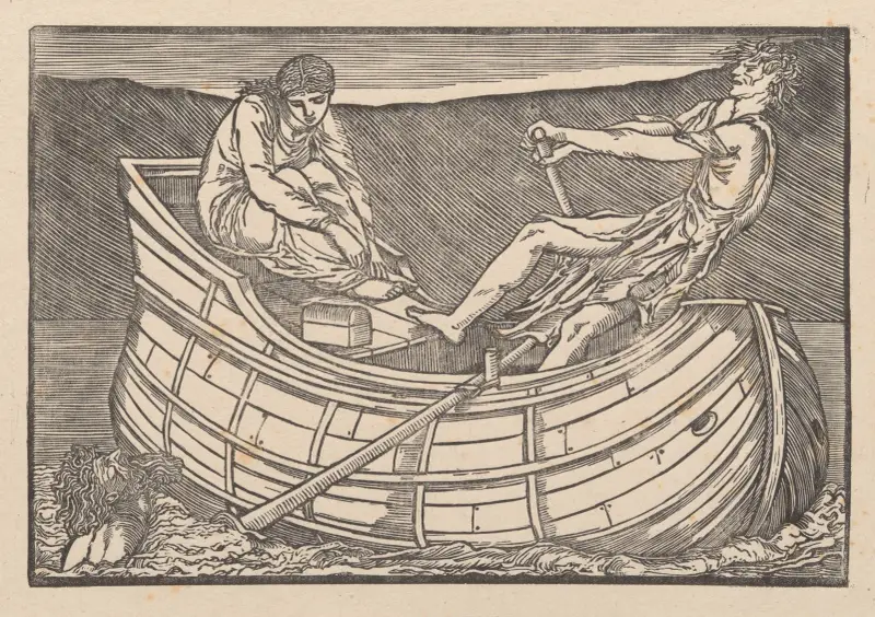 Psyche and the ghost in Styx av Sir Edward Coley Burne-Jones
