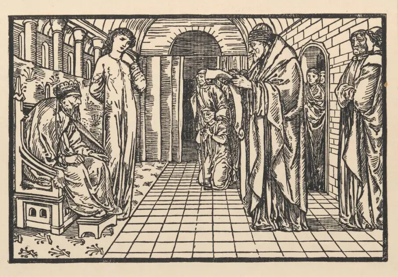 Return of the messengers with the oracle av Sir Edward Coley Burne-Jones