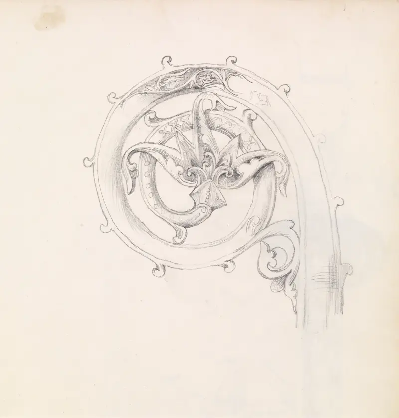 Skissbok – Studie av huvud till kräkla av Sir Edward Coley Burne-Jones