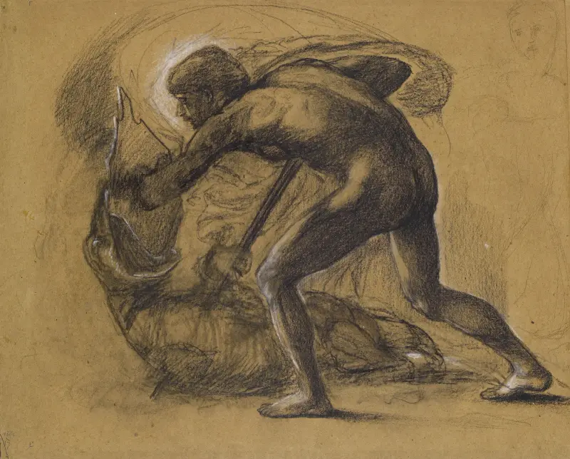 Sankt Georgsserien – Manlig nakenstudie – Studie till 'Sankt Göran dräper draken' av Sir Edward Coley Burne-Jones