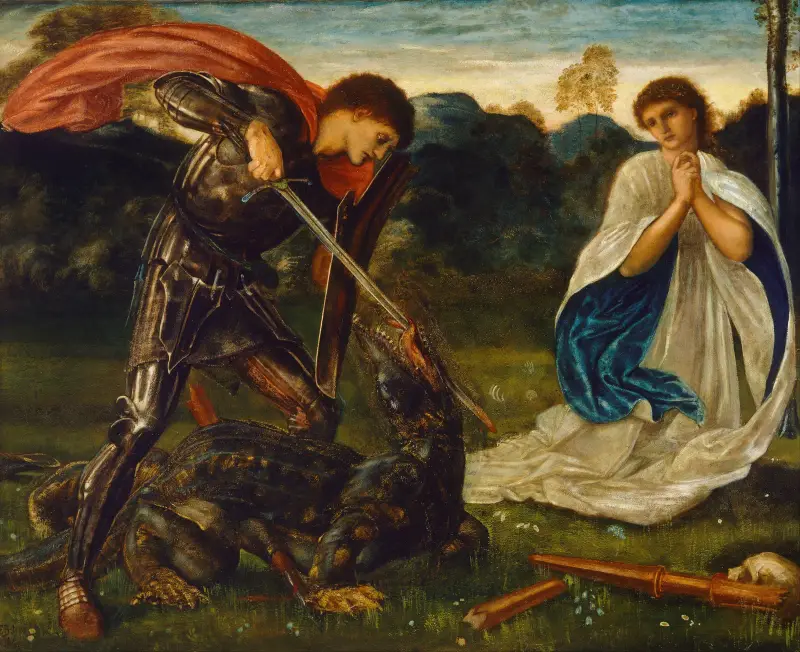 The fight; St George kills the dragon VI av Sir Edward Coley Burne-Jones
