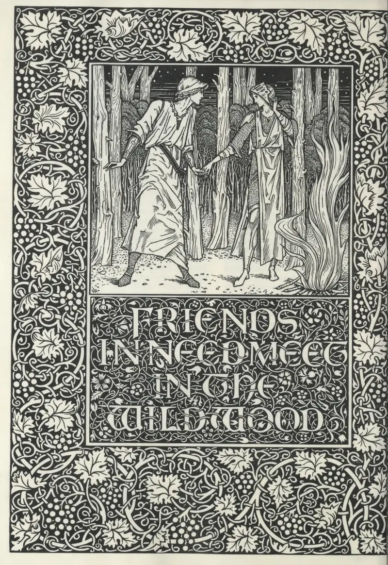 The well at the world’s end – Friends in need meet in the wildwood av Sir Edward Coley Burne-Jones
