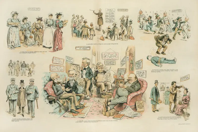 A hint from the world’s fair – why not have a ‘bureau of public comfort’ in every large city av Frederick Burr Opper