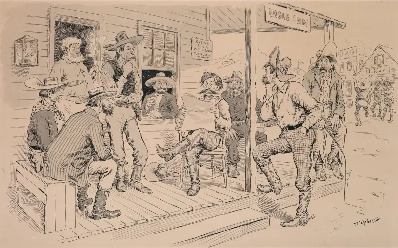 Reading the newspaper at the Eagle Inn av Frederick Burr Opper