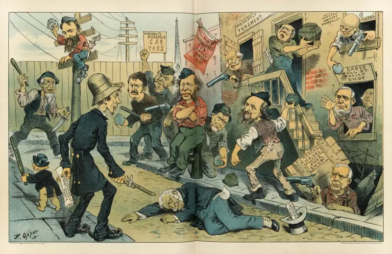 The new policeman on the beat – the monopoly gang defies him! av Frederick Burr Opper