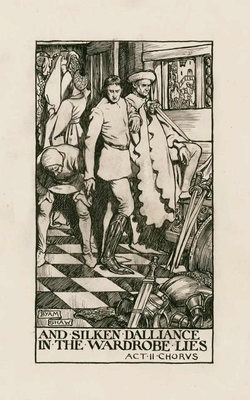 King Henry V; And silken dalliance in the wardrobe lies Act II Chorus av Byam Shaw