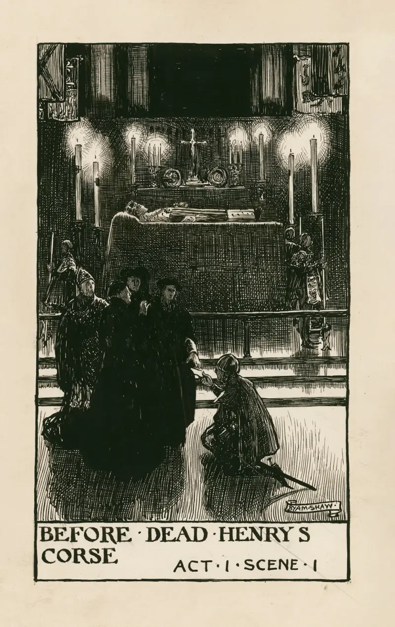 Kung Henrik VI, del 1; Framför den döde Henriks kropp, akt I scen I av Byam Shaw