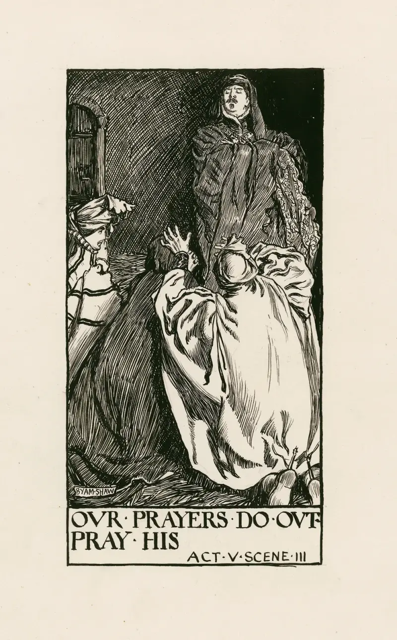 Kung Richard II; Våra böner överröstar hans, akt V scen III av Byam Shaw