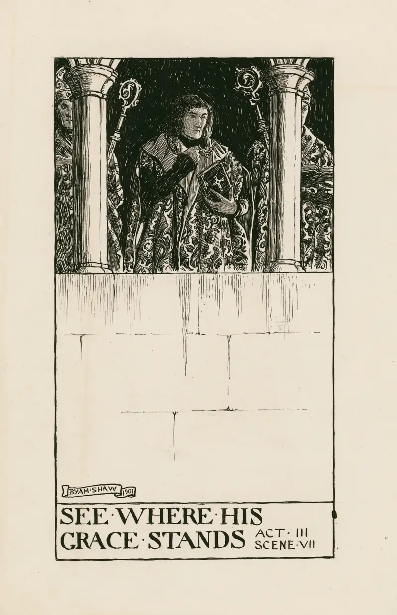 Kung Richard III; se var hans nåd står, akt III scen VII av Byam Shaw